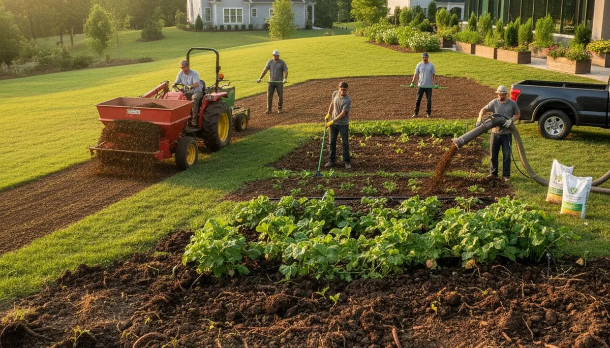 Organic compost and fertilizer applied for healthy soil by landscapers in Charlotte, NC