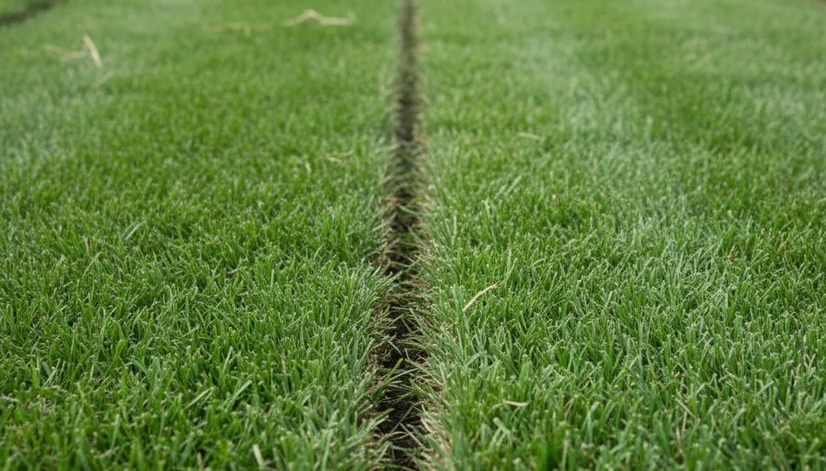 Close-up of seamless sod seams showing expert lawn installation by landscapers in Charlotte, NC